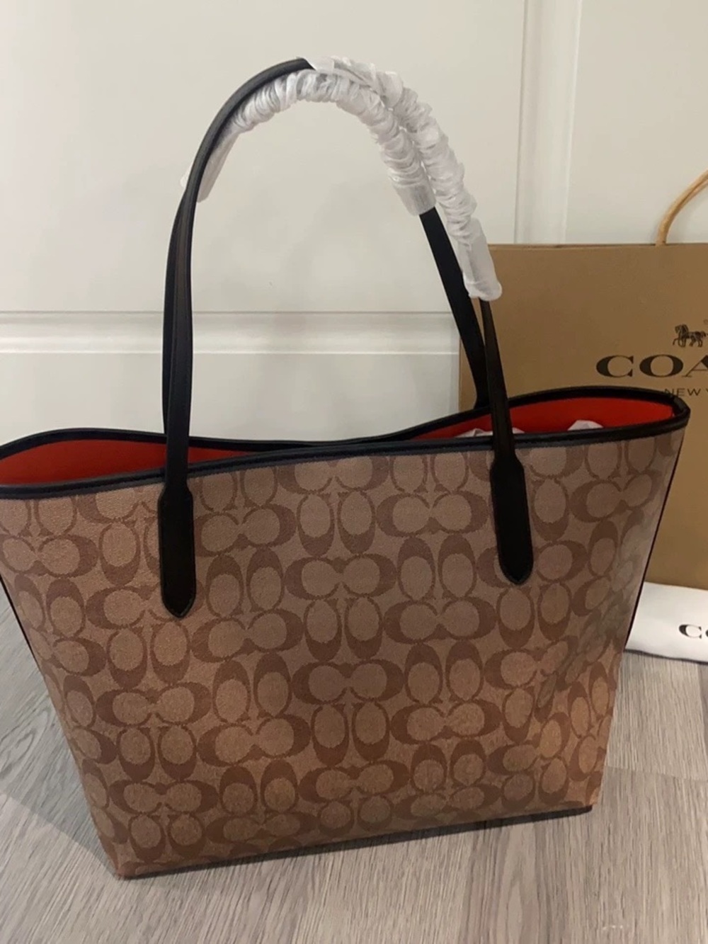 Coach Brown Signature Tote with Black Trim and Halloween Carriage Motif - Picture 4 of 7